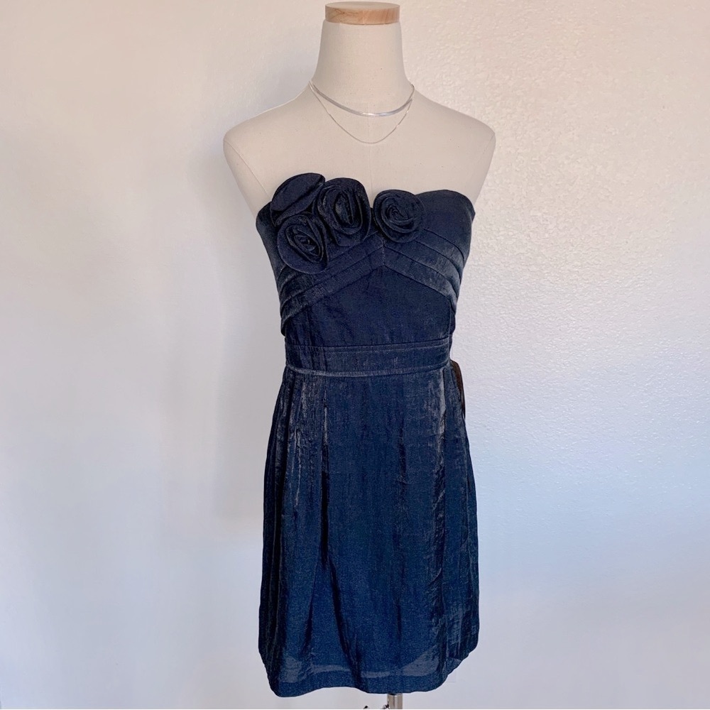 💙 Arden B Navy Blue Rosette Shimmer Strapless Tube Dress